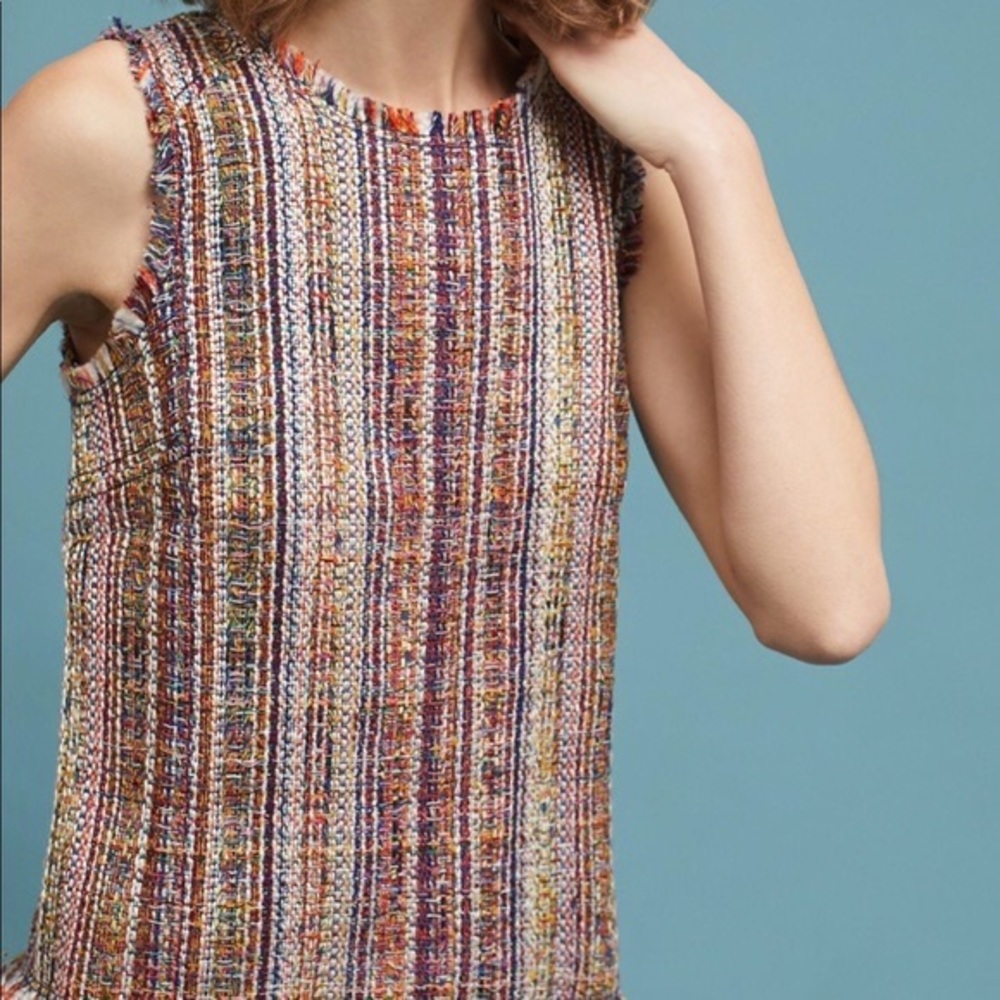 Maeve Colorful Tweed Fringe Tank Top Shirt